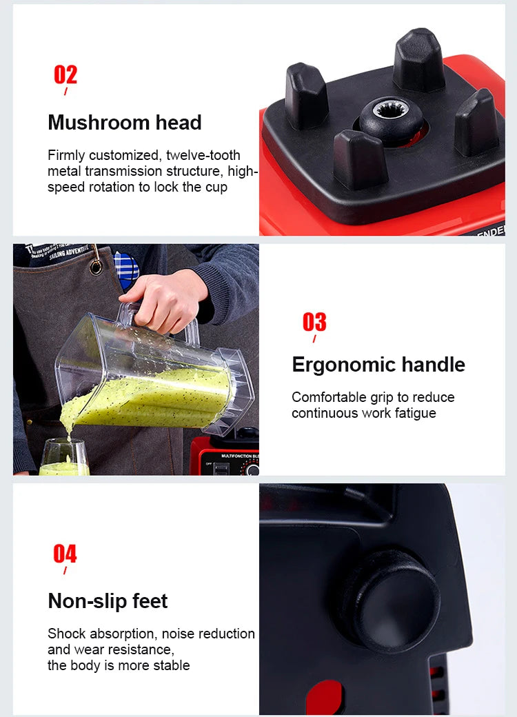 Mélangeur commercial 2000W sans BPA - Robot culinaire puissant