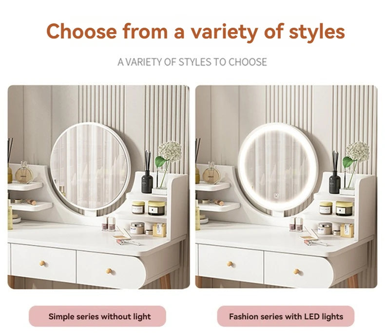 Coiffeuse moderne avec miroir et rangement, petite et élégante