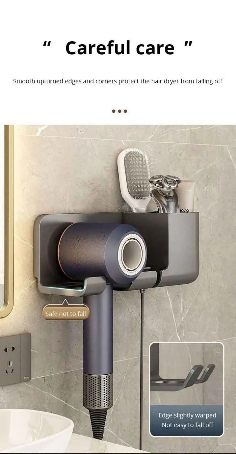 Sèche-Cheveux Mur Monté - Rack de Stockage Sans Poinçonnage