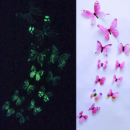 Autocollants muraux papillons 3D lumineux - 12 pièces DIY tendance