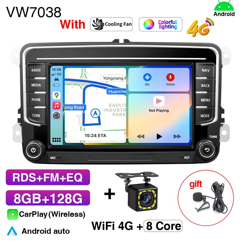 Autoradio GPS Android 13 pour VW, Skoda, Golf, Passat - 2Din
