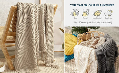 Plaid Vintage Orange Rouge Tricoté avec Glands - Confort Luxe