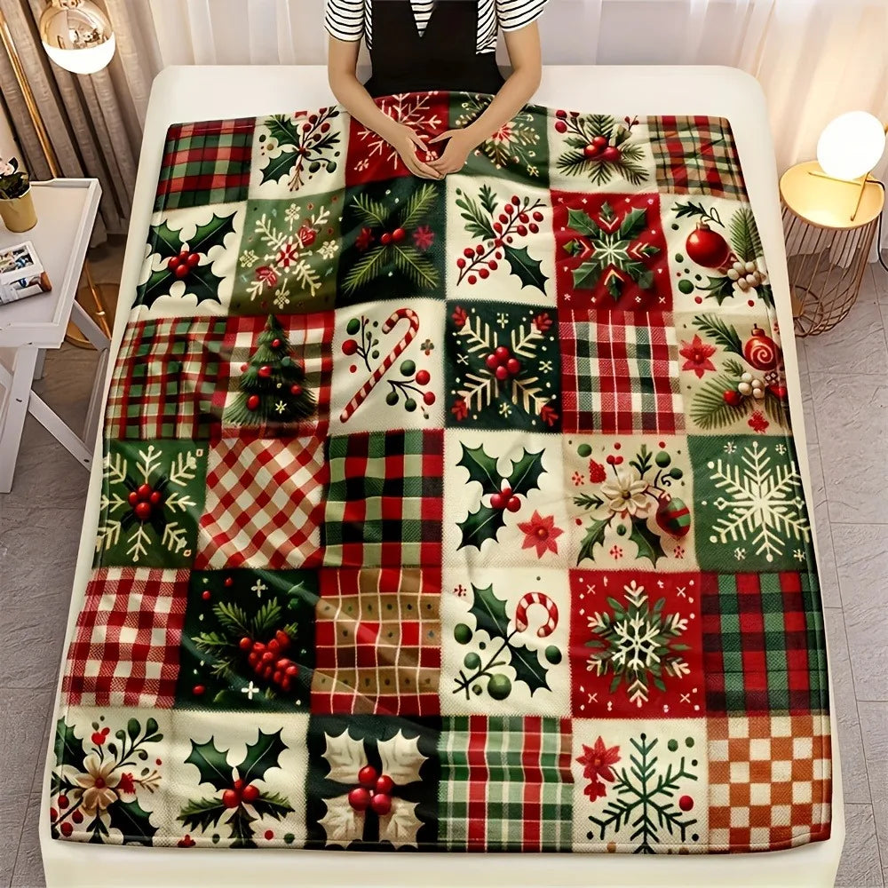 Couverture en flanelle à motifs de Noël pour canapé et voyage