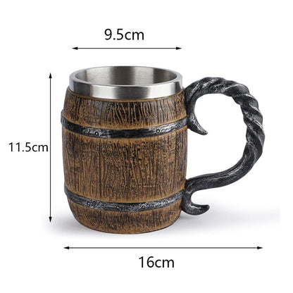 Tasse Viking en Bois Isolée - Baril Double Paroi en Métal