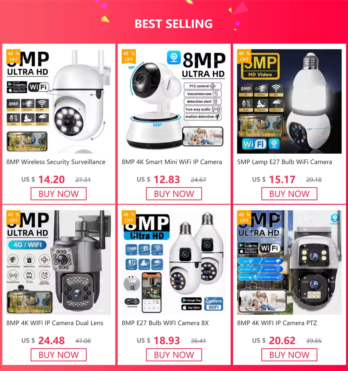 Caméra WiFi E27 8MP PTZ avec Zoom 10X et Vision Nocturne