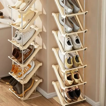 Étagère à chaussures empilable étroite pour un rangement optimal