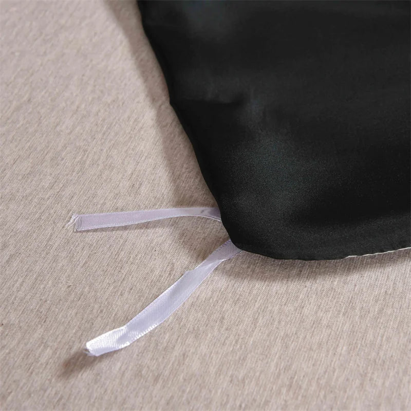 Housse de Couette Satin 3 pièces Queen Noir - Luxe & Douceur
