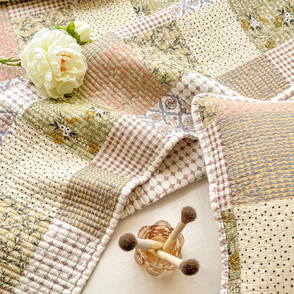 Couvre-lit patchwork en coton 3 pièces, style campagne floral