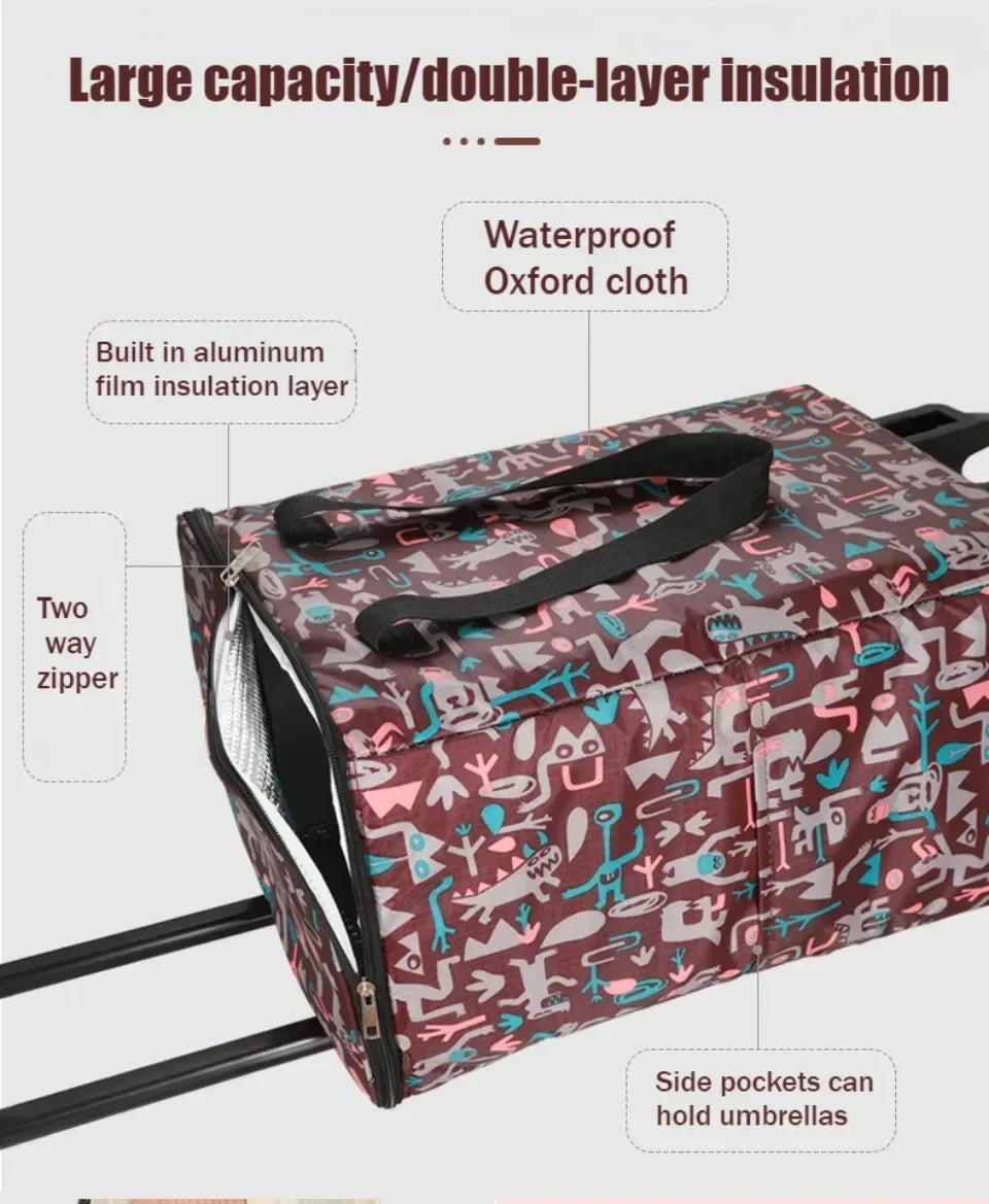 Chariot de courses pliant léger, étanche et grande capacité