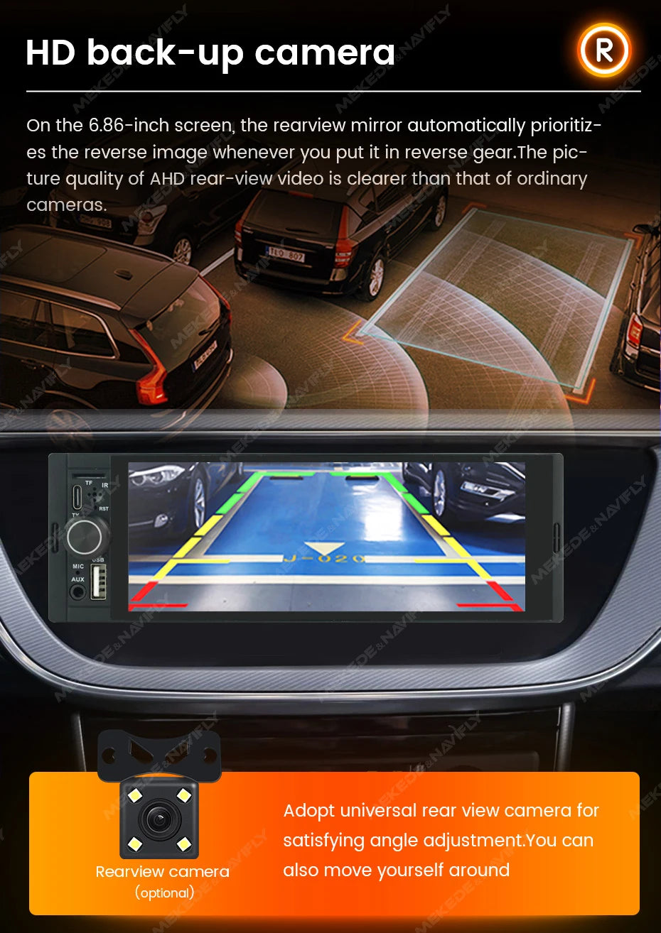 Autoradio 1Din sans fil CarPlay & Android Auto - Écran 6.86'' HD