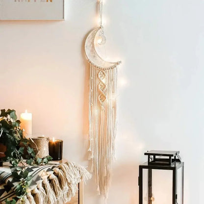 Macramé mural lune pour chambre d'enfant - Décor bohème nordique