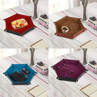 Plateau à dés hexagonal en cuir avec boîte de rangement pratique