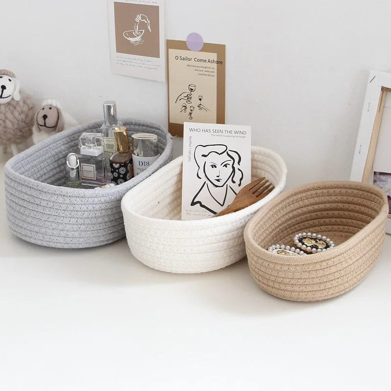 Paniers de rangement en corde de coton pour bureau et cosmétiques