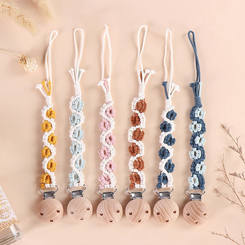 Porte-tétine en macramé et chanvre pour bébé - Tétine en coton artisanale