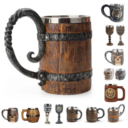 Tasse Viking en Bois Isolée - Baril Double Paroi en Métal