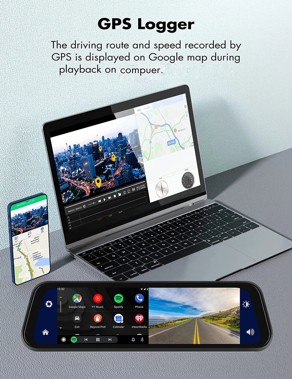 Dashcam 4K 3840P avec Carplay, GPS et WiFi - Caméra Voiture