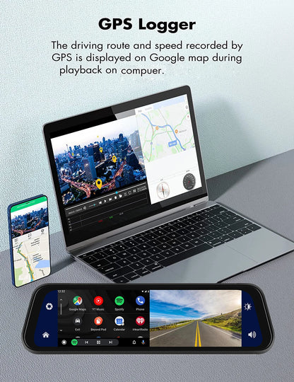 Dashcam 4K 3840P avec Carplay, GPS et WiFi - Caméra Voiture