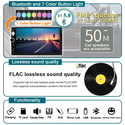 Autoradio 7 pouces 1 Din Carplay & Android Auto - Écran Tactile HD