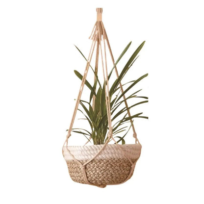 Porte-plante en macramé beige fait main pour intérieur et balcon