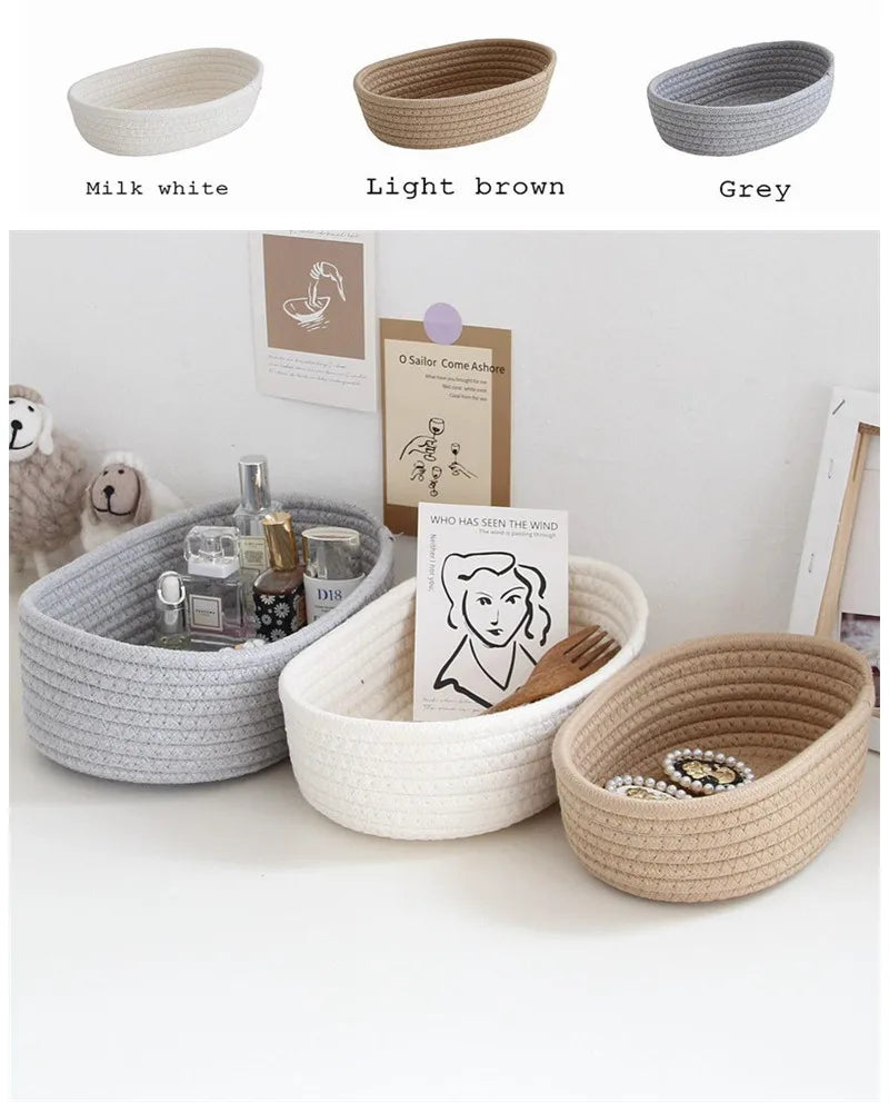 Paniers de rangement en corde de coton pour bureau et cosmétiques