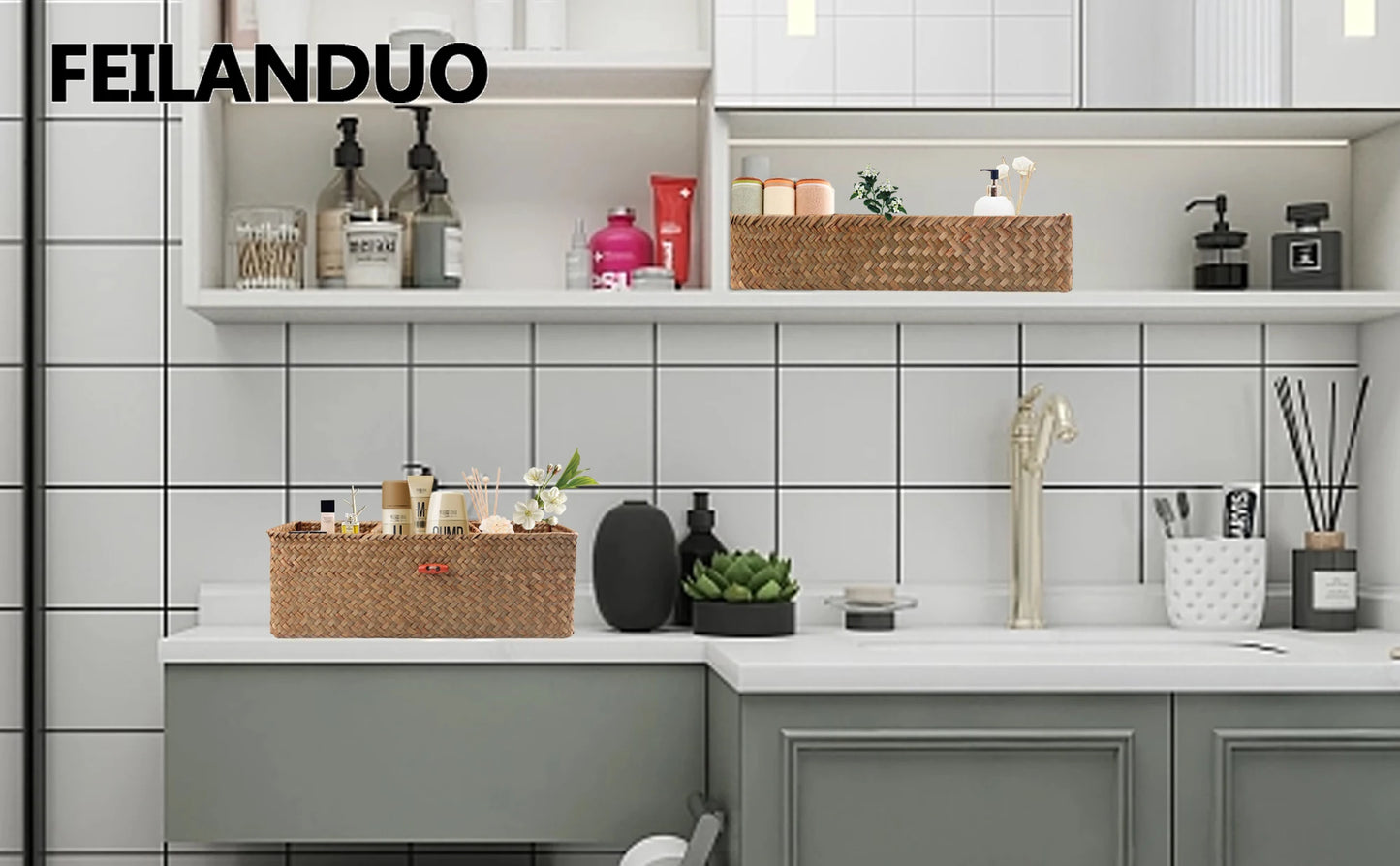 Panier de rangement tissé à la main avec couvercle - Organisateur élégant