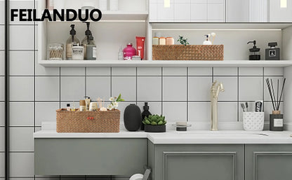 Panier de rangement tissé à la main avec couvercle - Organisateur élégant