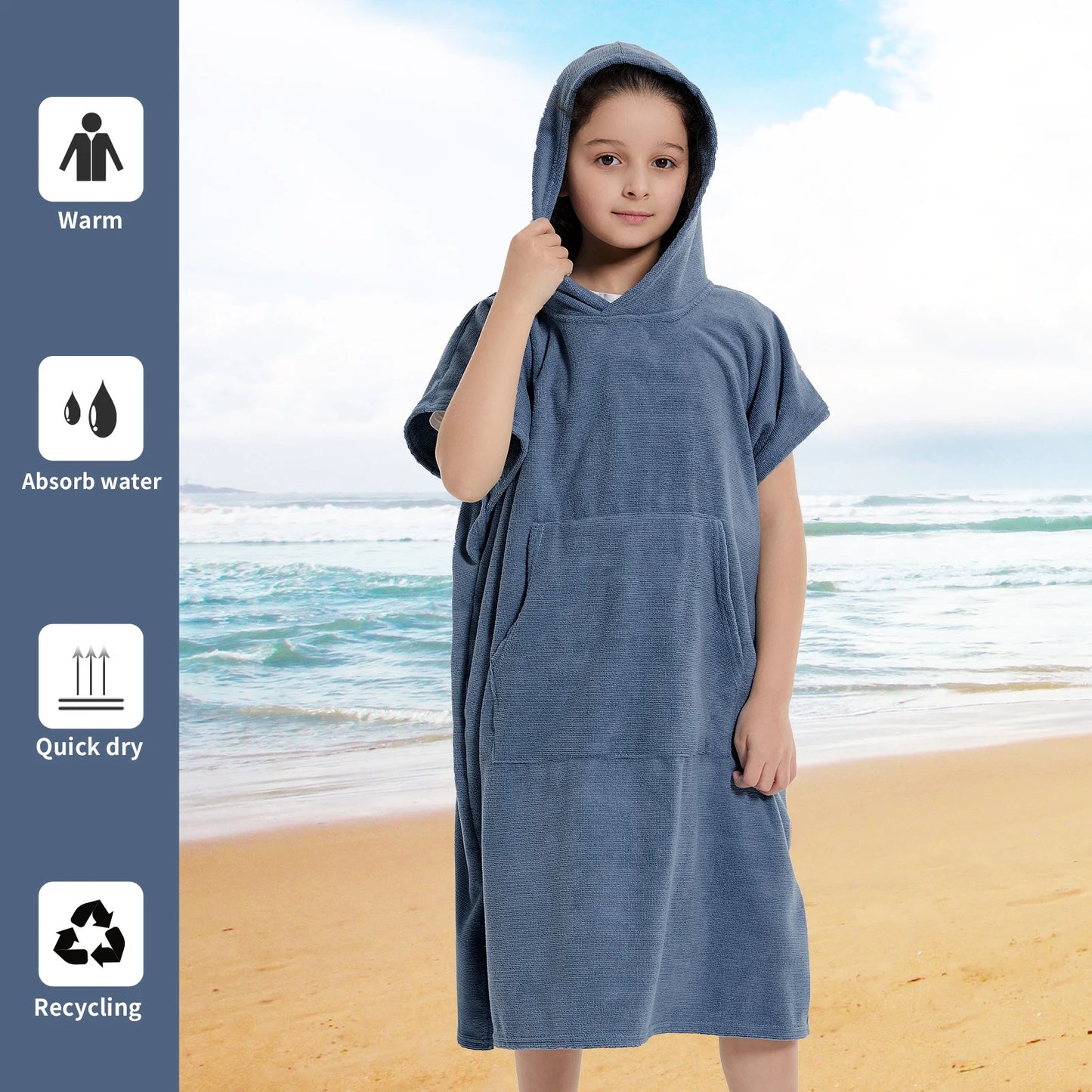 Robe de bain enfants avec capuche - Poncho de plage absorbant