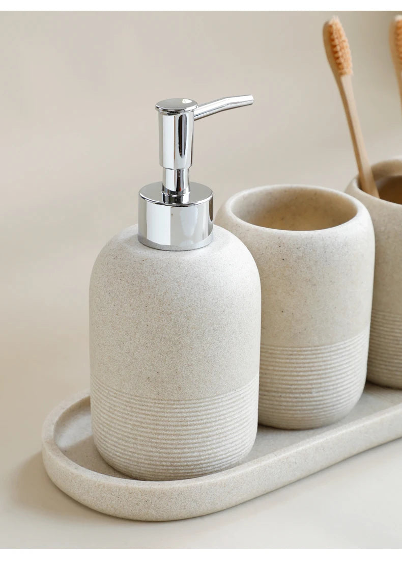 Ensemble d'accessoires de salle de bain 5 pièces - Beige et gris