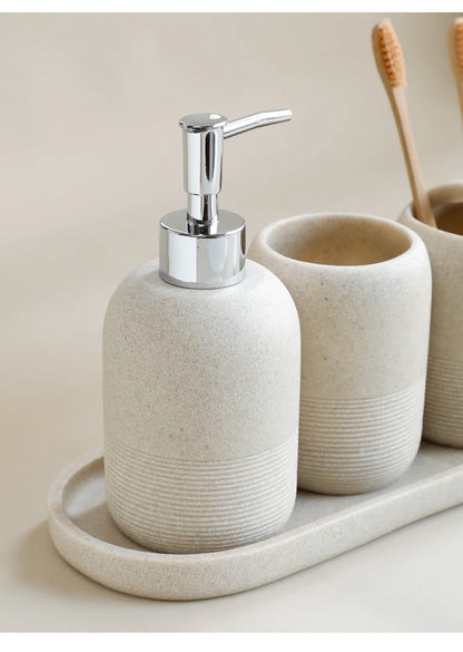 Ensemble d'accessoires de salle de bain 5 pièces - Beige et gris