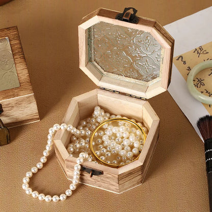 Boîte de rangement en bois rétro avec verre - Bégonia décoratif