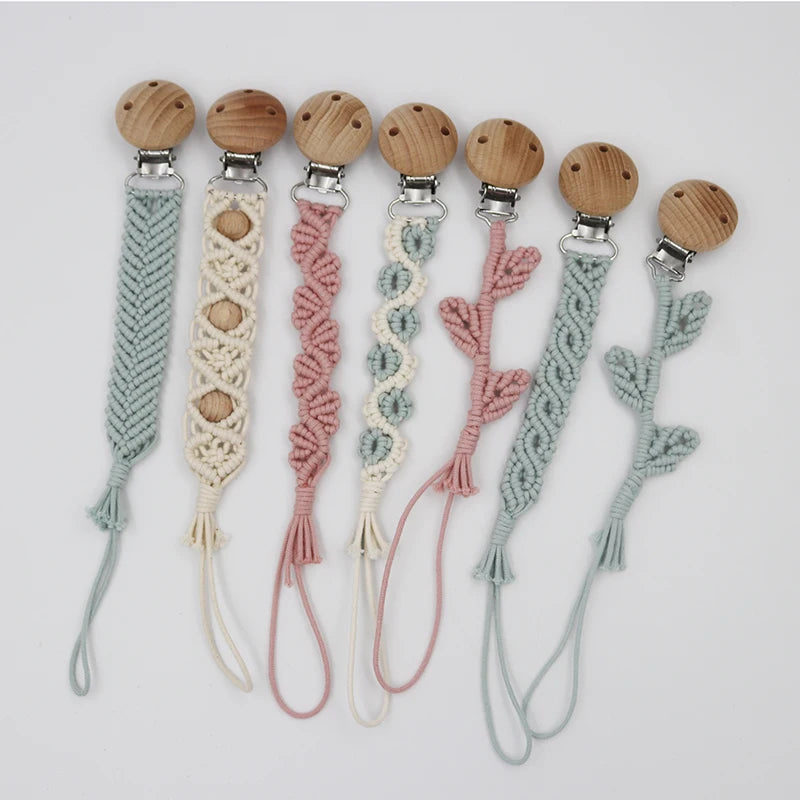 Porte-tétine en macramé et chanvre pour bébé - Tétine en coton artisanale