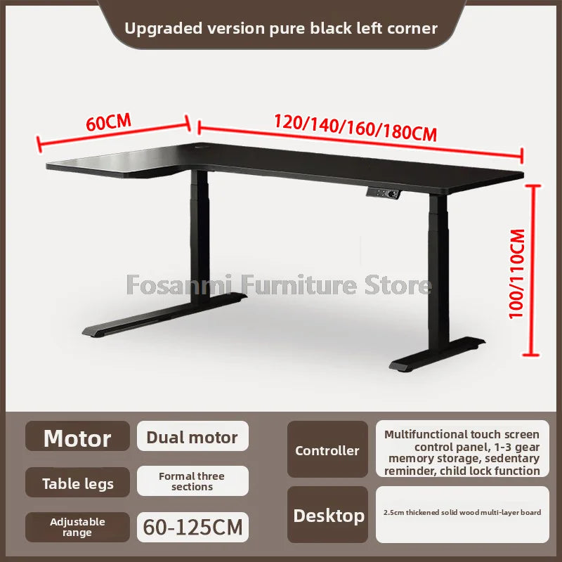 Bureau debout électrique L, réglable, moderne pour bureau et étude