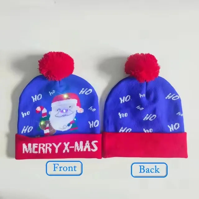 Chapeau de Noël LED Clignotant - Bonnet Tricoté Bonhomme de Neige