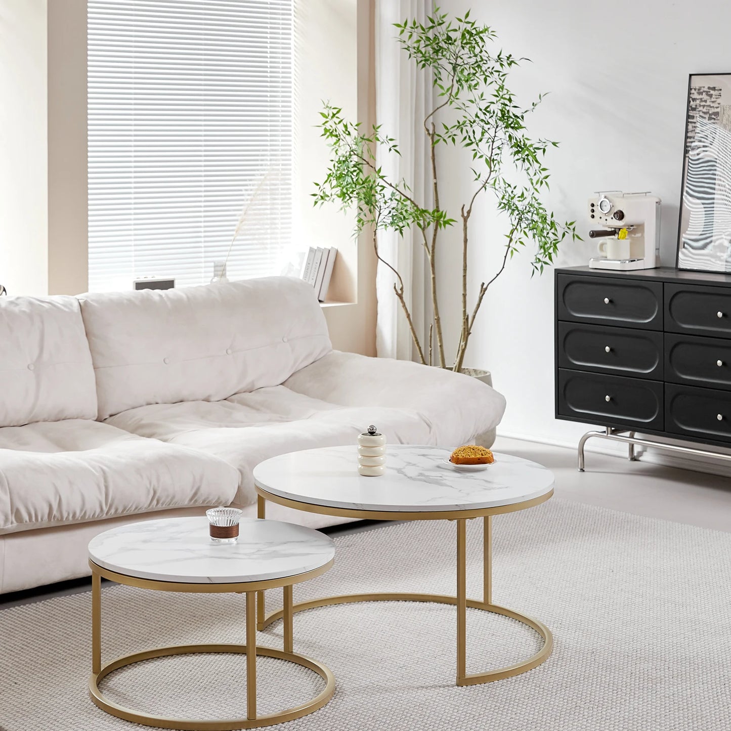 Table d'Appoint Ronde en Marbre Nordique - Luxe 60cm/80cm