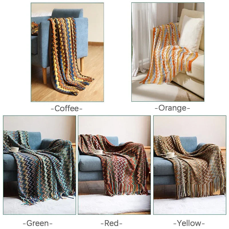 Couverture Boho Rouge Rouille Tissée avec Glands - Douce et Légère