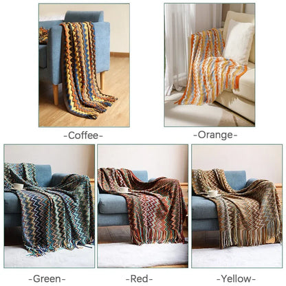 Couverture Boho Rouge Rouille Tissée avec Glands - Douce et Légère