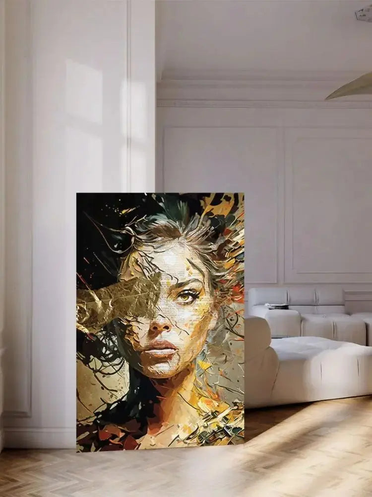 Art mural femme boho avec fleurs et papillon - toile grande taille