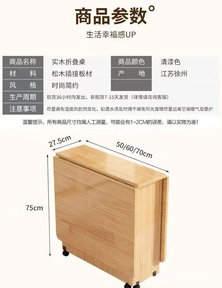 Table à Manger Pliante en Bois Massif - Table Rectangulaire Multifonction