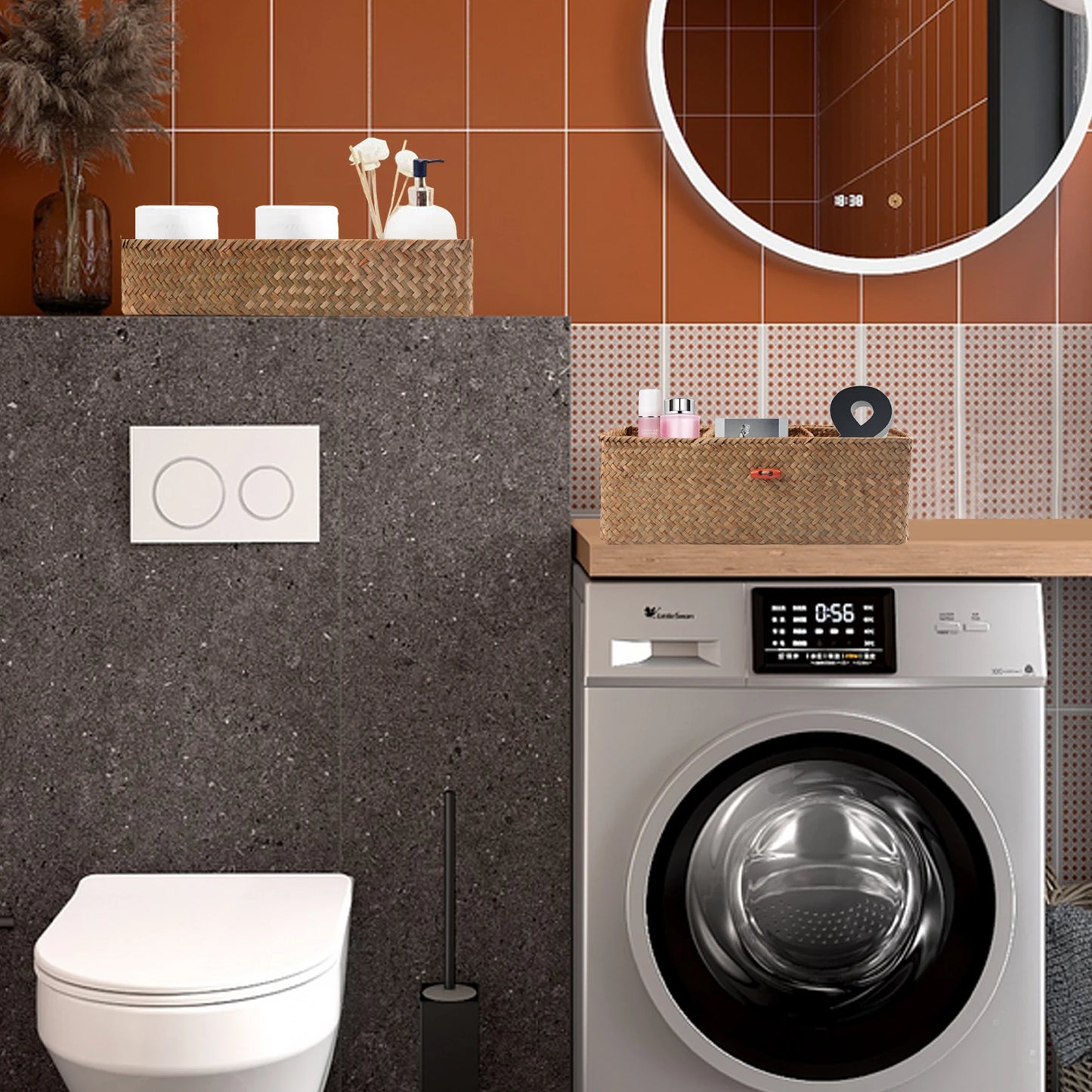 Panier de rangement tissé à la main avec couvercle - Organisateur élégant