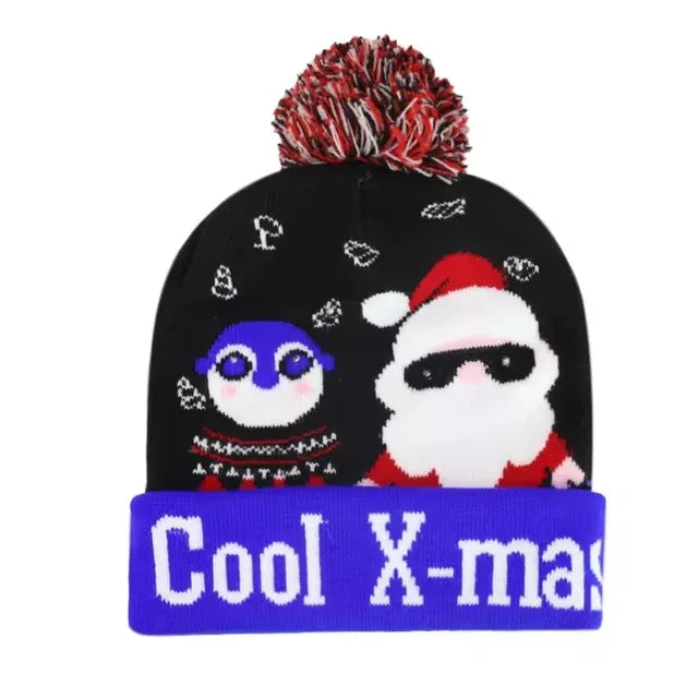 Chapeau de Noël LED Clignotant - Bonnet Tricoté Bonhomme de Neige