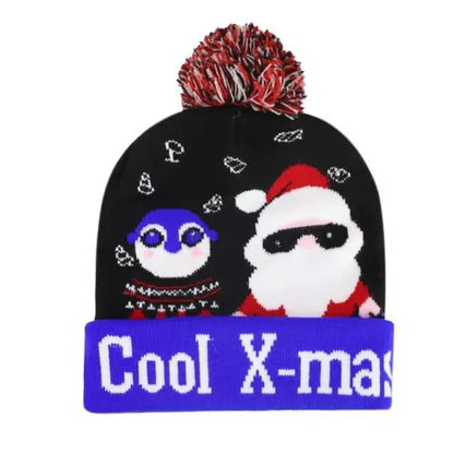 Chapeau de Noël LED Clignotant - Bonnet Tricoté Bonhomme de Neige