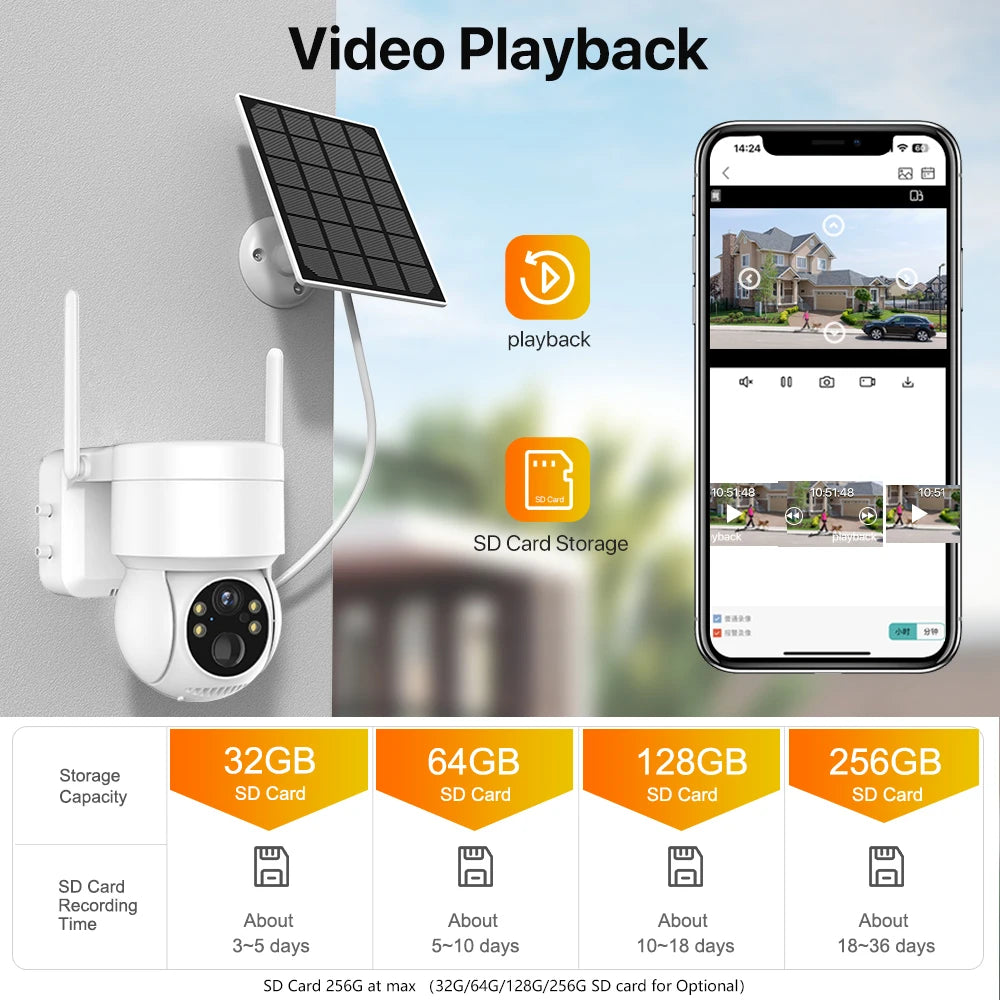 Caméra IP Solaire PTZ 4MP WiFi - Zoom 6X, Surveillance Extérieure 1080P
