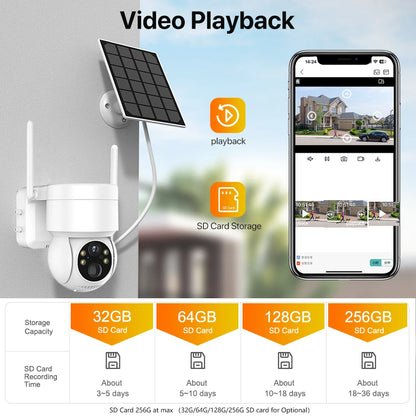 Caméra IP Solaire PTZ 4MP WiFi - Zoom 6X, Surveillance Extérieure 1080P