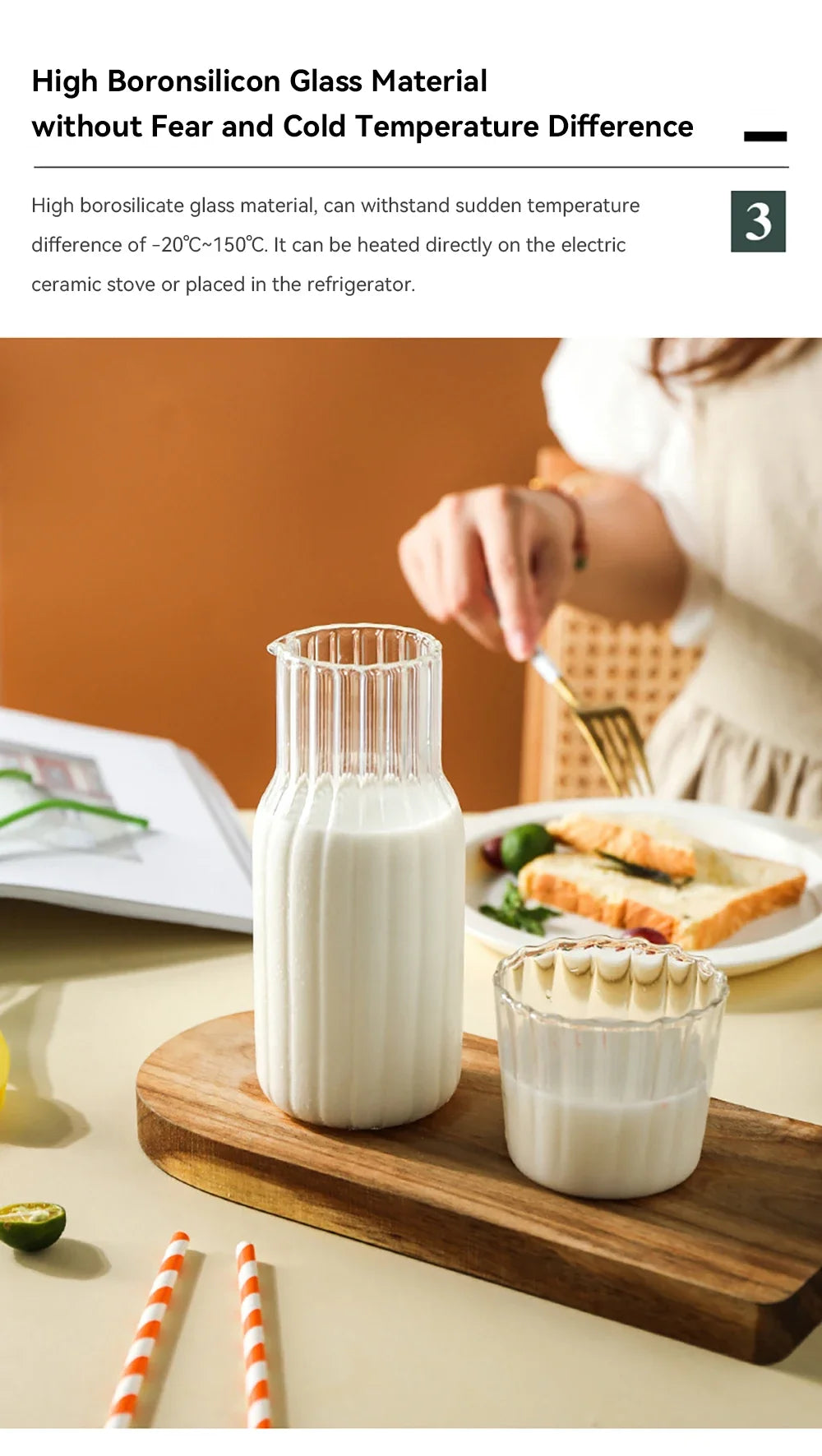Carafe à eau en verre avec gobelet - Ensemble élégant de cuisine