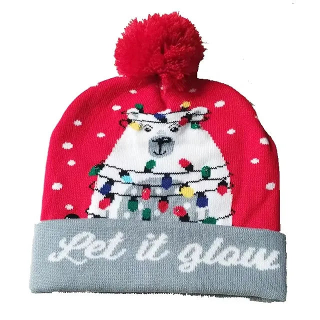 Chapeau de Noël LED Clignotant - Bonnet Tricoté Bonhomme de Neige