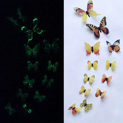 Autocollants muraux papillons 3D lumineux - 12 pièces DIY tendance