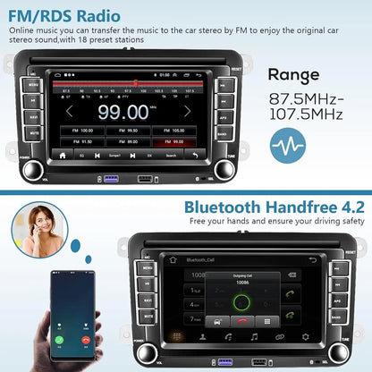 Autoradio Android 7" GPS Carplay pour VW, Seat, Audi - 2Din
