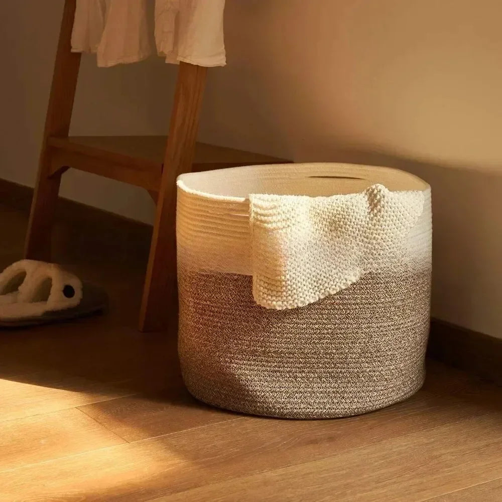 Panier à Linge en Corde de Coton - Panier de Rangement Pliable Luxe