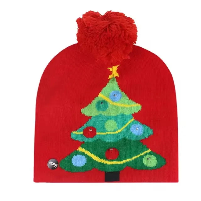Chapeau de Noël LED Clignotant - Bonnet Tricoté Bonhomme de Neige