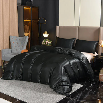 Housse de Couette Satin 3 pièces Queen Noir - Luxe & Douceur